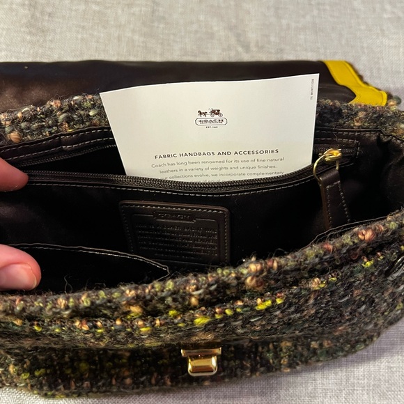 NWT Coach Green/ Brown Fall Tweed Chelsea Boucle Flap Bag - Picture 5 of 11
